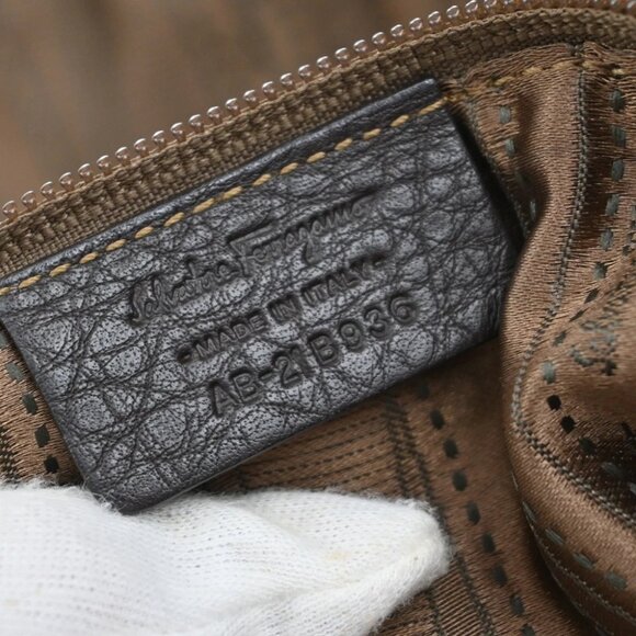 SALVATORE FERRAGAMO Logo Gancini Shoulder Hand Bag Leather Brown - Picture 9 of 16